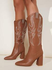 SHUZIA Embroidery Detail Chunky Heeled Boots Mother's Day Present