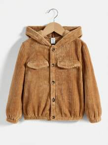 SHEIN Young Boy Flap Detail Hooded Corduroy Jacket - Camel - View 1