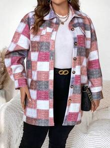 Celure 大碼格紋印花落肩袖翻蓋細節外套 - 彩色 - 查看 4