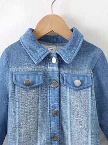 SHEIN Young Girl Letter & Figure Graphic Thermal Lined Jacket - Blue - View 4