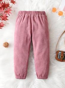 Young Girl Solid Slant Pocket Pants - Hot Pink - View 2