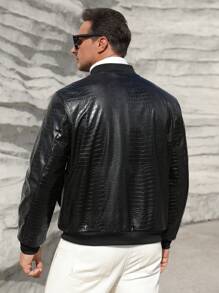 Manfinity VCAY Áo khoác bomber có khóa kéo họa tiết cá sấu cho nam, dành cho mùa thu đông - màu đen - Xem 2