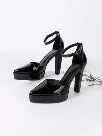 Höst/vinter Dam Spetsig Tå Vattentät Platå Glänsande Yta Grov Högklackad Pumps, Elegant