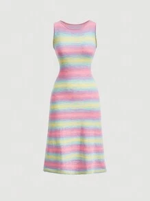 SHEIN MOD Striped Pattern Sweater Dress - Multicolor - View 1