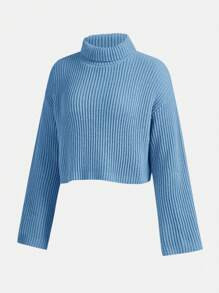 Chica adolescente Jersey cuello alto de hombros caídos - Azul - Ver 4