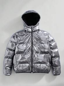 Manfinity RebelGame Men's Zip-Up Hooded Winter Coat - Silver - View 1