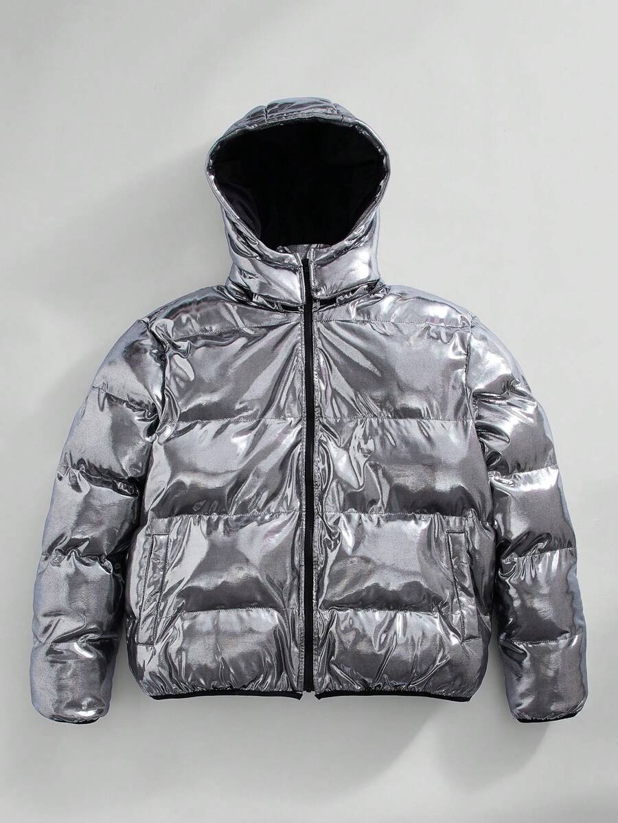 Manfinity RebelGame Men's Zip-Up Hooded Winter Coat - Silver - View 1