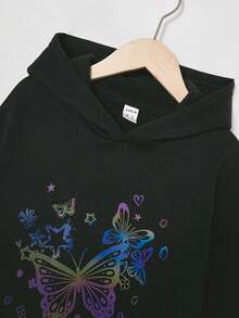 SHEIN Tween Girl Reflective Butterfly Print Sweatshirt - Black - View 6