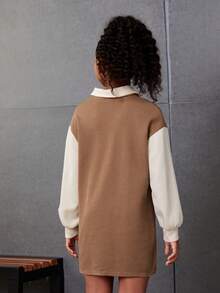 Cô gái Tween Hai âm Thả vai Cổ Polo Dệt kim Waffle Đầm nỉ - Nhiều màu - Xem 2