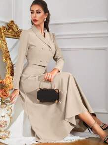 Modelyn 披肩领双排扣短款西装外套和裙子两件套