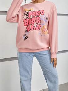SHEIN EZwear Sudadera con estampado de slogan de hombros caídos