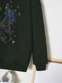 SHEIN Tween Girl Reflective Butterfly Print Sweatshirt - Black - View 4