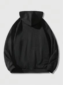 ROMWE MEN Goth Men Letter Printed Zipper Placket Drawstring Hooded Sweatshirt - Black - View 2