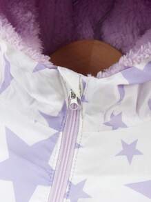SHEIN Baby Girl Star Print Fuzzy Lined Hooded Padded Coat - Purple - View 6