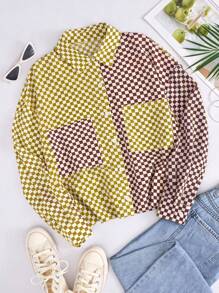 SHEIN EZwear Checker Print Drop Shoulder Shirt - Multicolor - View 1