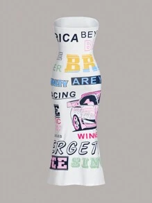 SHEIN ICON 大码夏季数码印花露肩连衣裙 - 彩色 - 查看 2