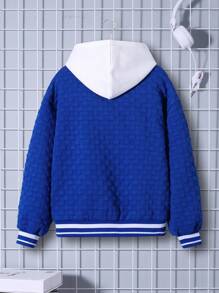 SHEIN Tween Boy Letter Graphic Striped Trim Drop Shoulder Thermal Lined Bomber Jacket Without Hoodie - Blue - View 4