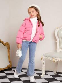 SHEIN Tween Girl Casual Woven Hooded Coat With Double Pockets - Pink - View 4