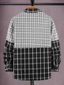 Manfinity Homme Men Plaid & Letter Graphic Shirt - Black and White - View 2