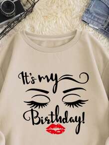 SHEIN EZwear Plus Figure & Slogan Graphic Drop Shoulder Sweatshirt - Apricot - View 4