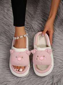 Fashion Piggy Ladies Home Slippers Flat Cartoon Slippers - Brown - View 1