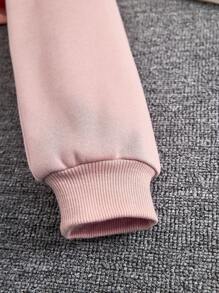 SHEIN Leap Crew Bộ 3 chiếc/Bộ áo nỉ chui đầu in chữ màu trơn cho bé gái tuổi mới lớn + áo ba lỗ dệt kim màu trơn + quần ống rộng dệt kim dày dặn - Hồng - Xem 8