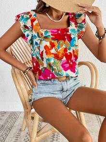 SHEIN VCAY 印花荷葉邊襯衫 - 彩色 - 查看 5