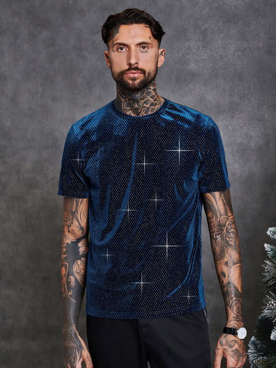 GENTILAND Men Glitter Tee - Blue - View 1