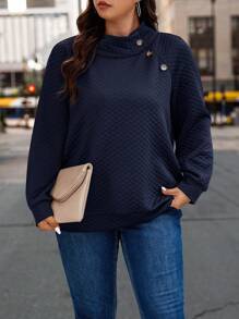 Calvaya 加扣细节插肩袖套头卫衣，秋季卫衣 - 藏蓝色 - 查看 1