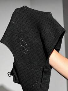 SHEIN ICON Cut Out Rhinestone Heart Front Crop Knit Top - Black - View 7