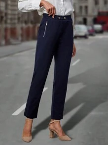 EMERY ROSE High Waist Zipper Detail Suit Pants - Blue - View 4