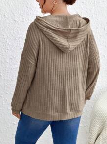 SHEIN Frenchy Áo nỉ cỡ lớn có túi kangaroo, vai rớt, dây rút. - màu nâu - Xem 2