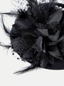 SHEIN Belle 1 Miếng Trân châu & Lông vũ & Lưới Thanh lịch Cao quý Tối Tiệc cốc tai Quyến rũ Mũ - màu đen - Xem 4