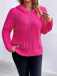 Celure Hơn Xoắn Dan Thả vai áo có mũ Áo len - Màu Hồng Tươi - Xem 4