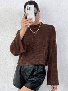 SHEIN Essnce Mock Neck Trumpet Sleeve Tee