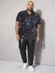 EASEVO Men Plus Sequin Decor Polo Shirt - Black - View 3
