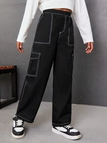 SHEIN Tween Girls' Winter Warm Loose Fit Knitted Wide Leg Pants For Casual