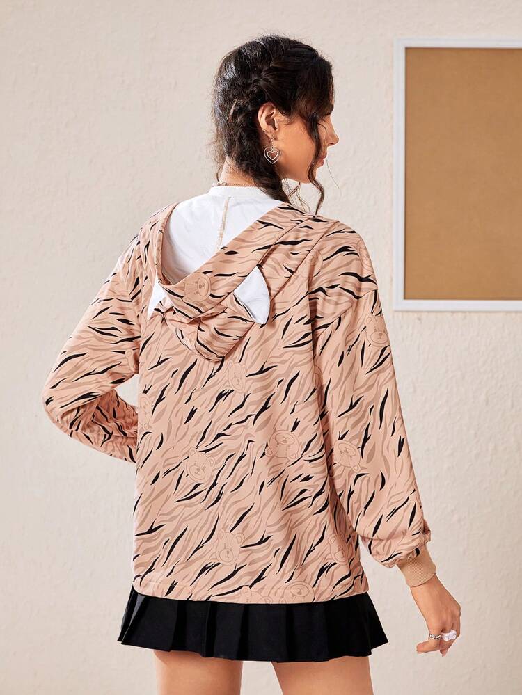 Letter Flocking Drop Shoulder Zipper Hoodie