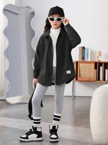 Cô gái Tween 1 Miếng Đồ họa Chữ cái Thả vai Lót nhiệt áo - Màu xám đen - Xem 4