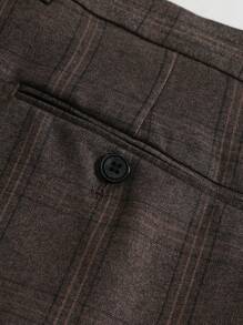 Manfinity Mode Men's Plaid Suit Trousers - Coffee Brown - View 5