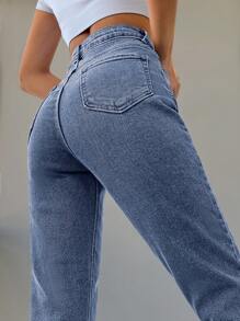 Cloudara Zipper Fly Tapered Jeans - Teal Blue - View 4