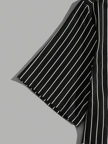 GENTILAND 2入組男士大码條紋印花T恤 - 黑與白 - 查看 5