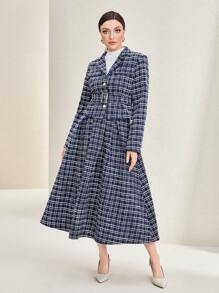 Modelyn Plaid Print Belted Coat & Dress - Navy Blue - View 4
