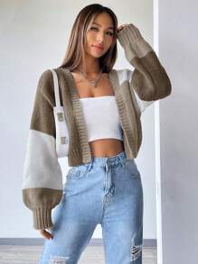 Flirla Colorblock Drop Shoulder Duster Cardigan,Long Sleeve Tops Fall Winter Cloth For Women - Multicolor - View 6