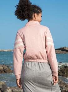 In My Nature Sweatshirt mit Kontrast Streifen, halbem Reißverschluss, Outdoor - Blau - Übersicht 2