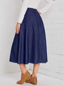EMERY ROSE Button Front Denim Skirt - Dark Wash - View 2