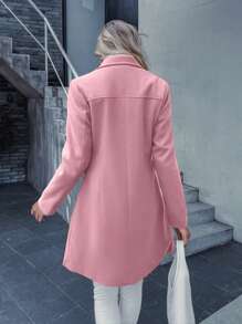 SHEIN BIZwear Lapel Neck Double Breasted Overcoat - Pink - View 2