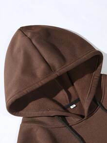 ROMWE MEN Street Life Guys Lightning & Letter Graphic Drawstring Thermal Lined Hoodie - Coffee Brown - View 5