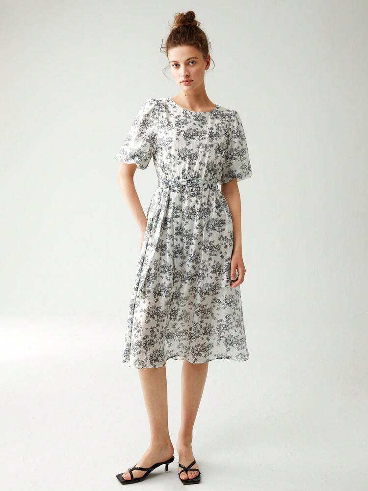 Allover Print Puff Sleeve Dress