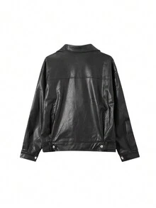 素色拉鏈開襟PU皮革機車夾克